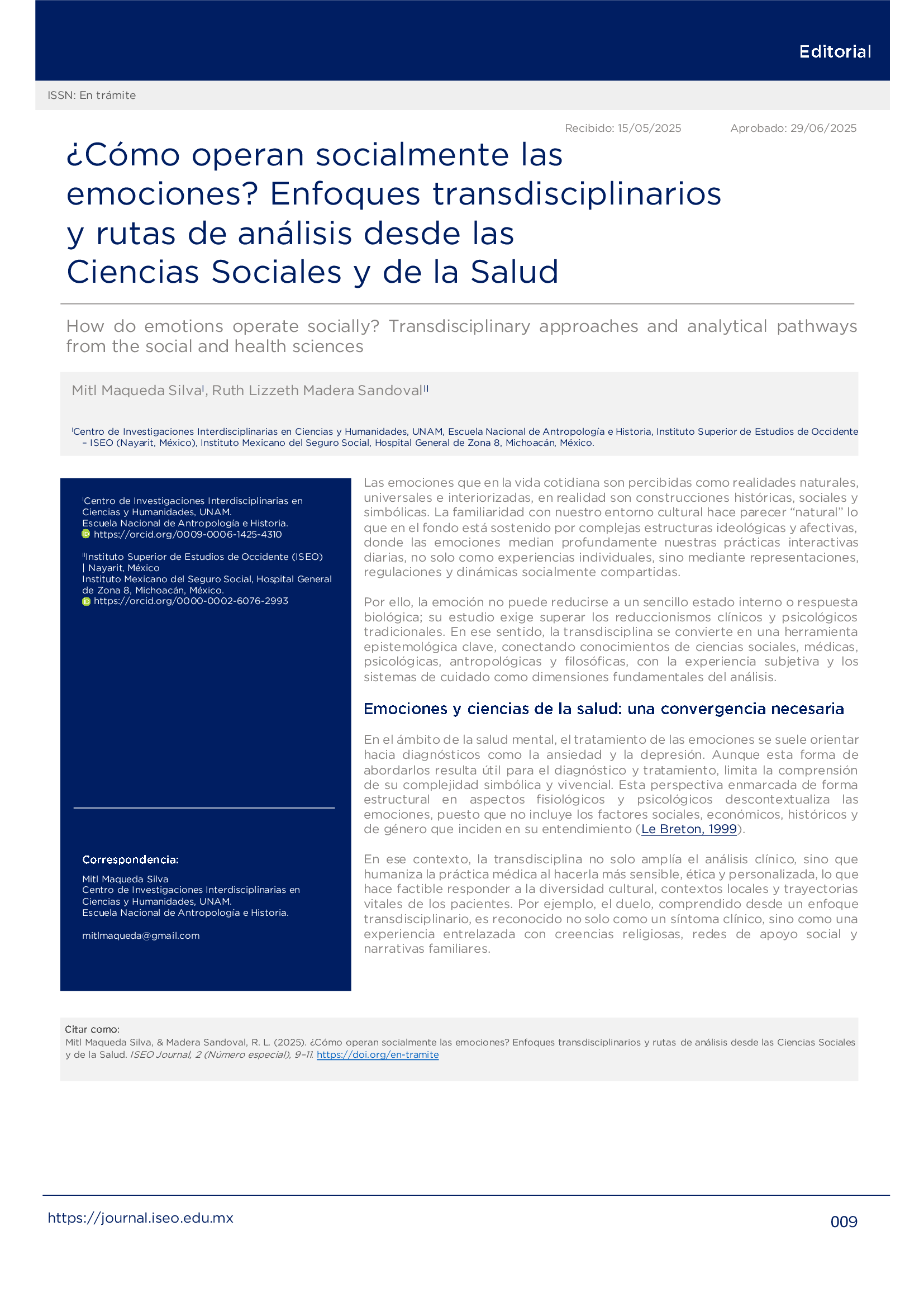 ¿Cómo operan socialmente las emociones? Enfoques transdisciplinarios y rutas de análisis desde las Ciencias Sociales y de la Salud