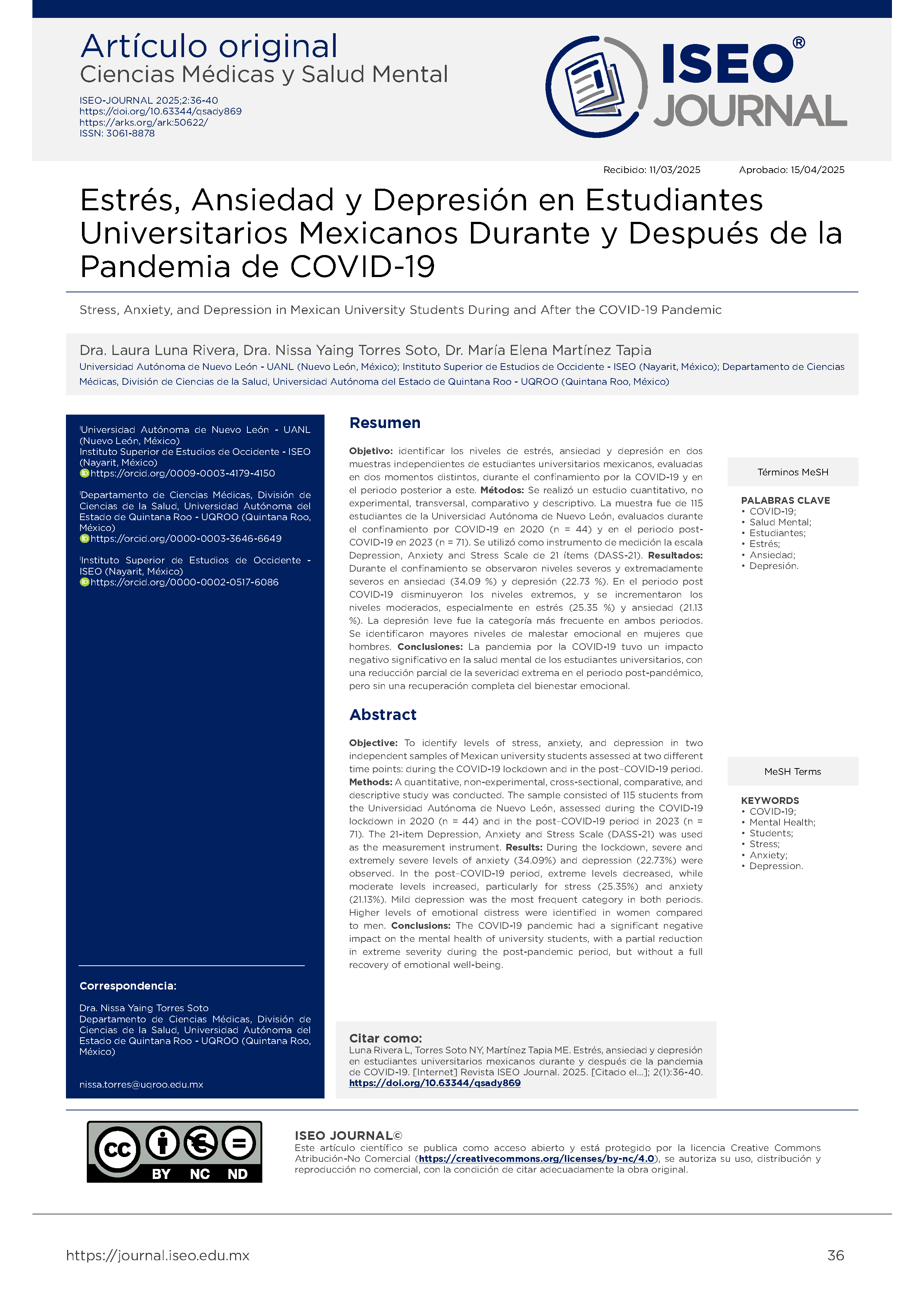 Portada Estrés, Ansiedad y Depresión en Estudiantes Universitarios Mexicanos 