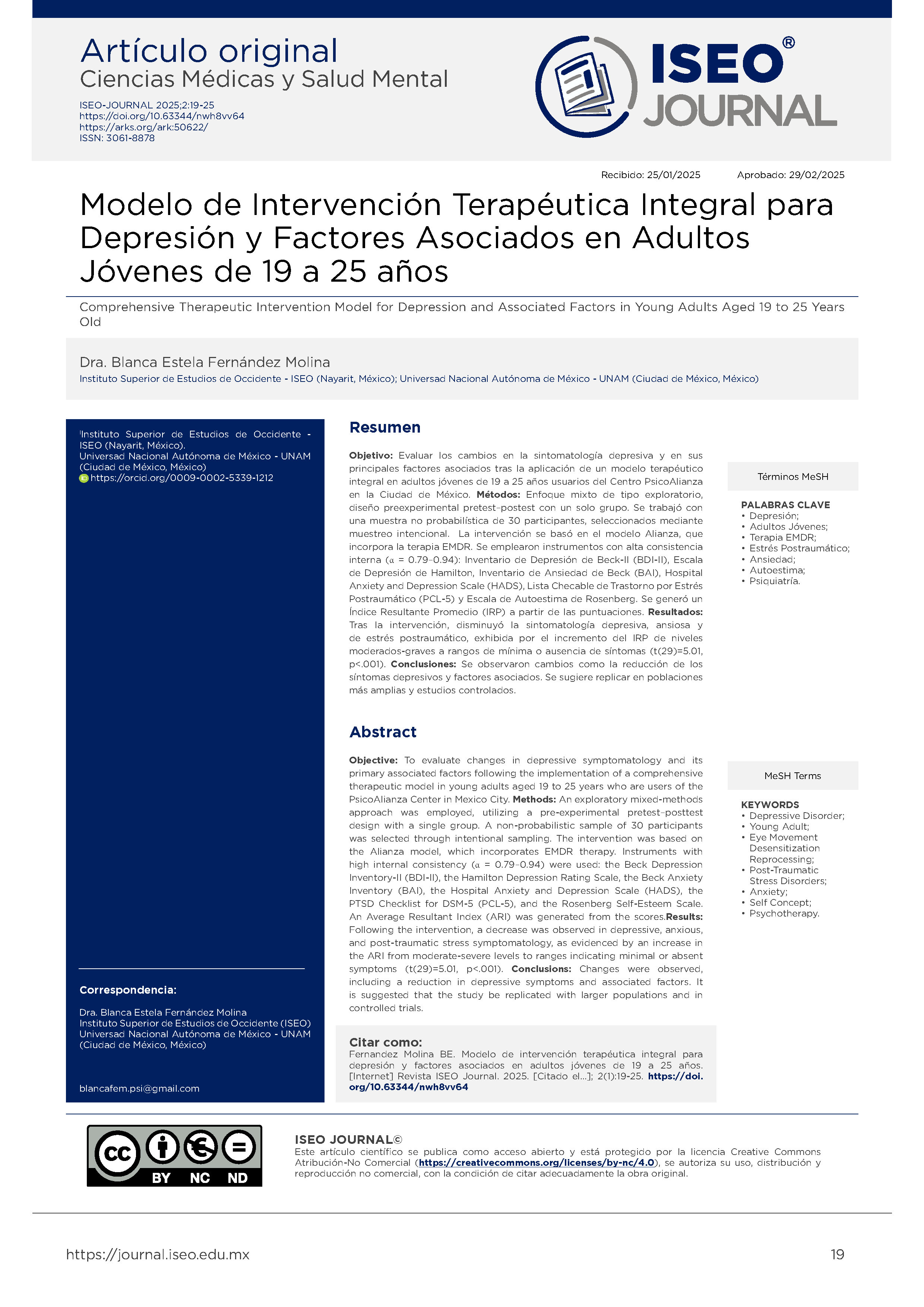 Portada Modelo de Intervención Terapéutica Integral paraDepresión y Factores Asociados 