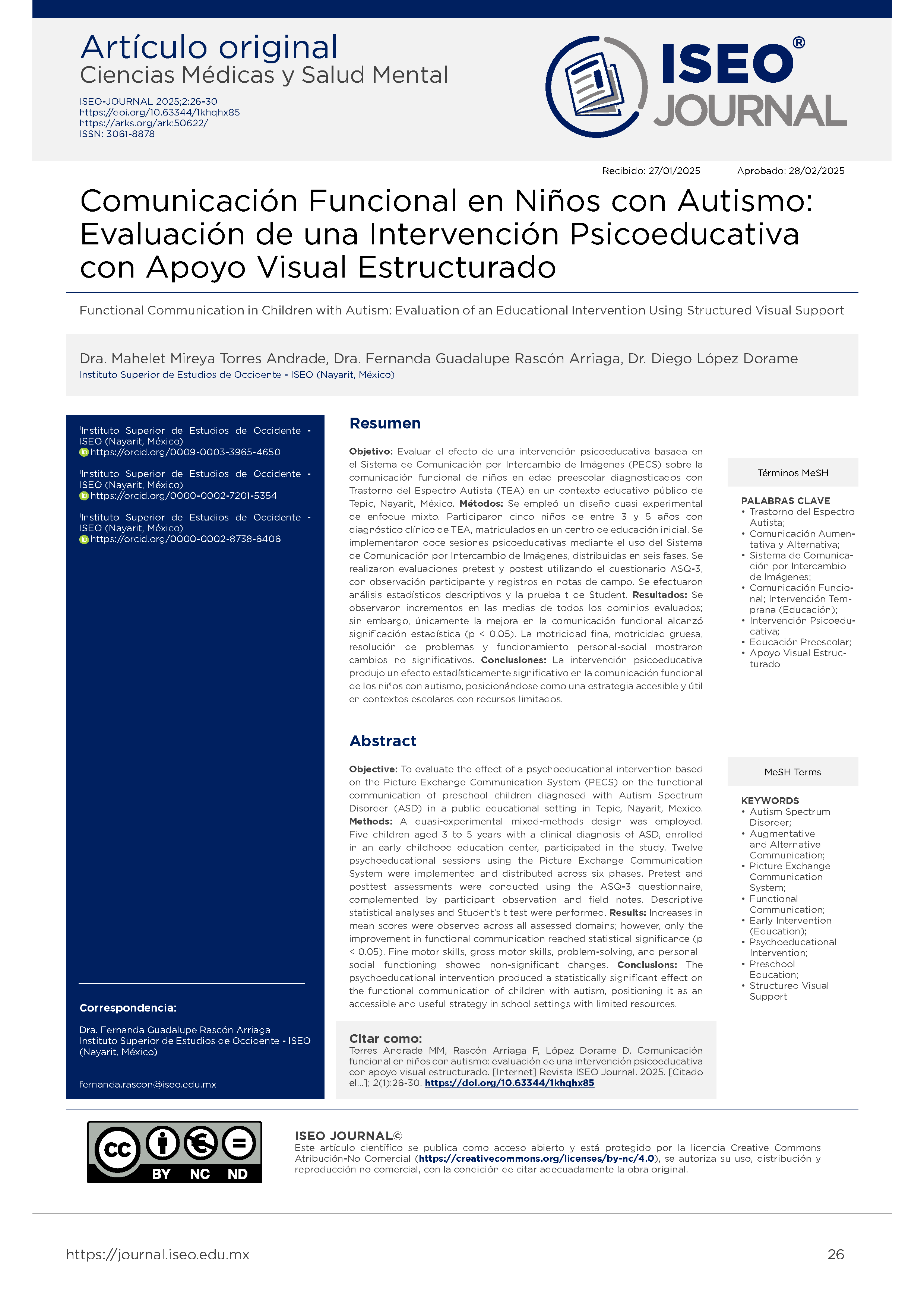 Portada Comunicación Funcional en Niños con Autismo: Evaluación de una Intervención