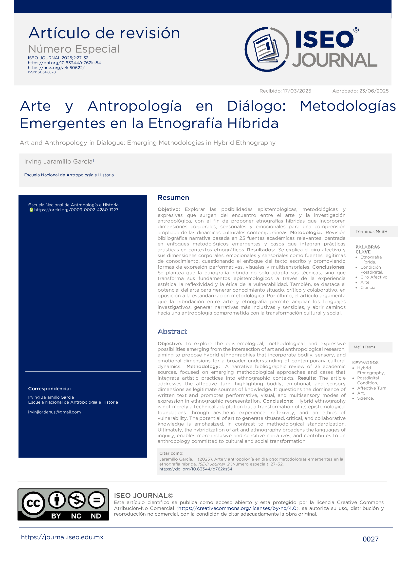 Arte y Antropología en Diálogo: Metodologías Emergentes en la Etnografía Híbrida Portada