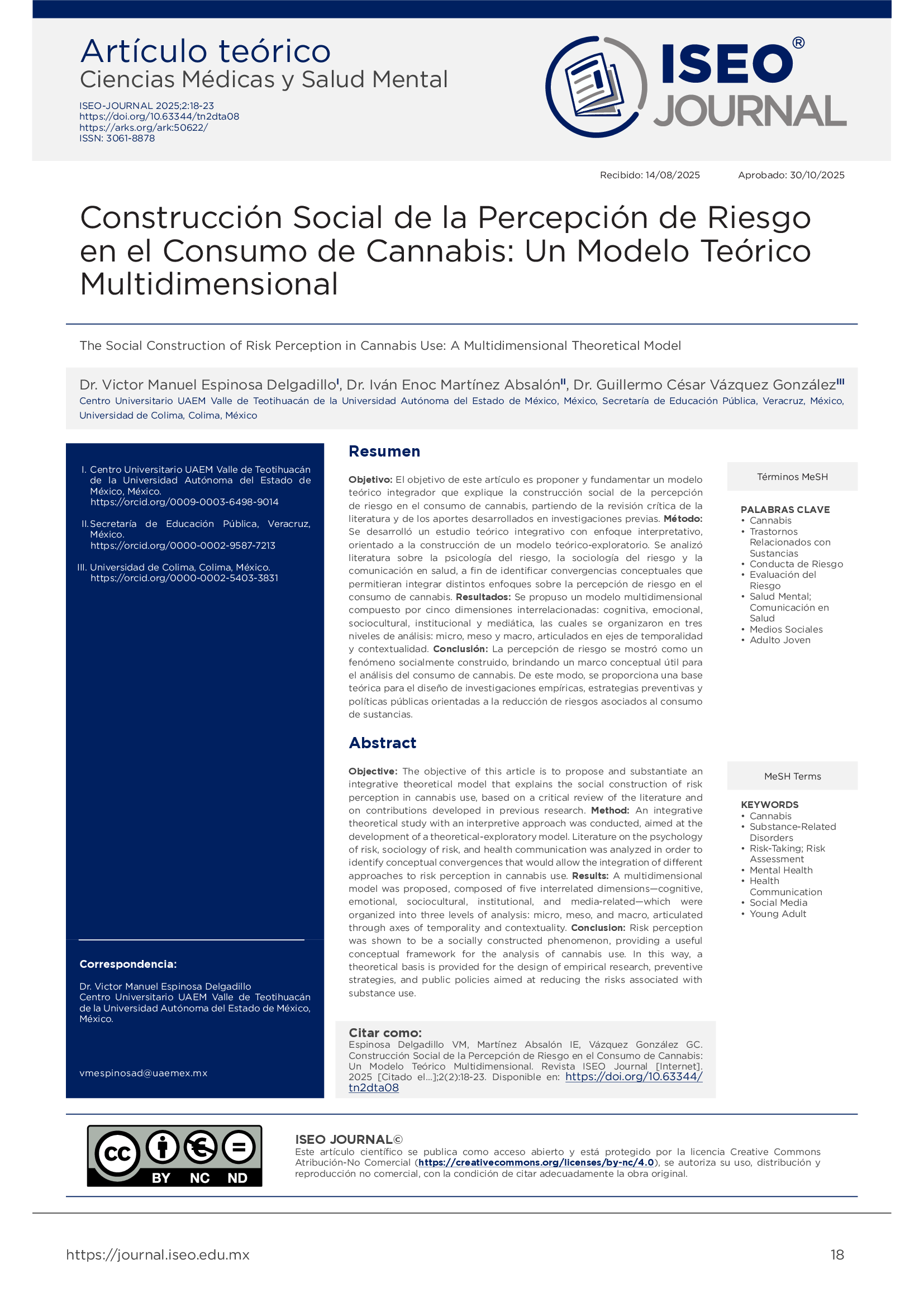 Portada - Construcción Social de la Percepción de Riesgo en el Consumo de Cannabis