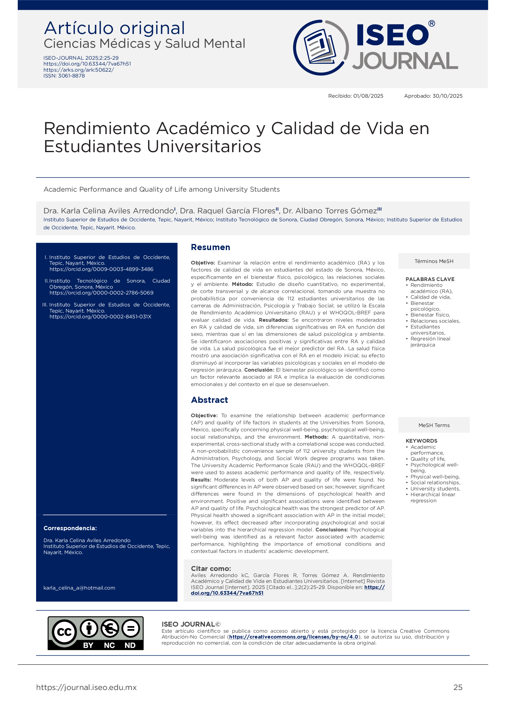 Portada - Rendimiento Académico y Calidad de Vida en Estudiantes Universitarios