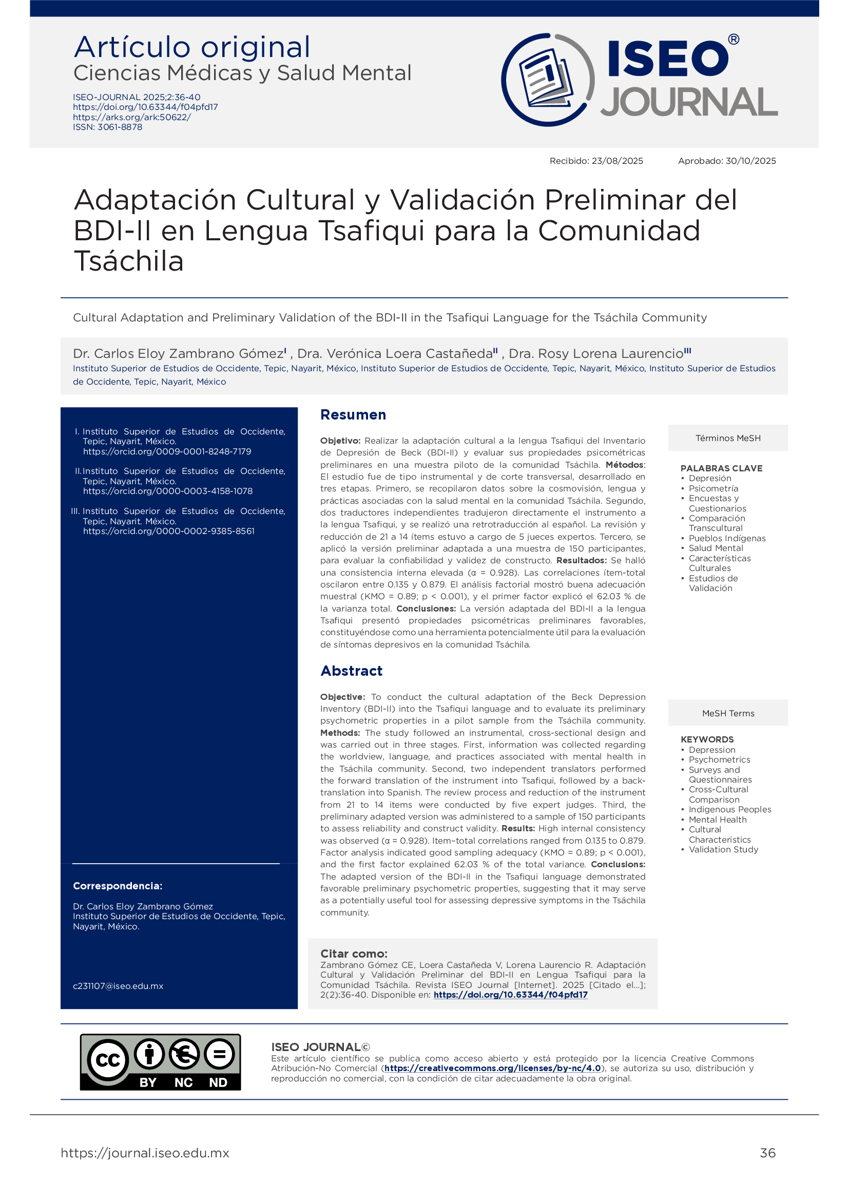 Portada - Adaptación cultural y validación del instrumento del inventario de depresión