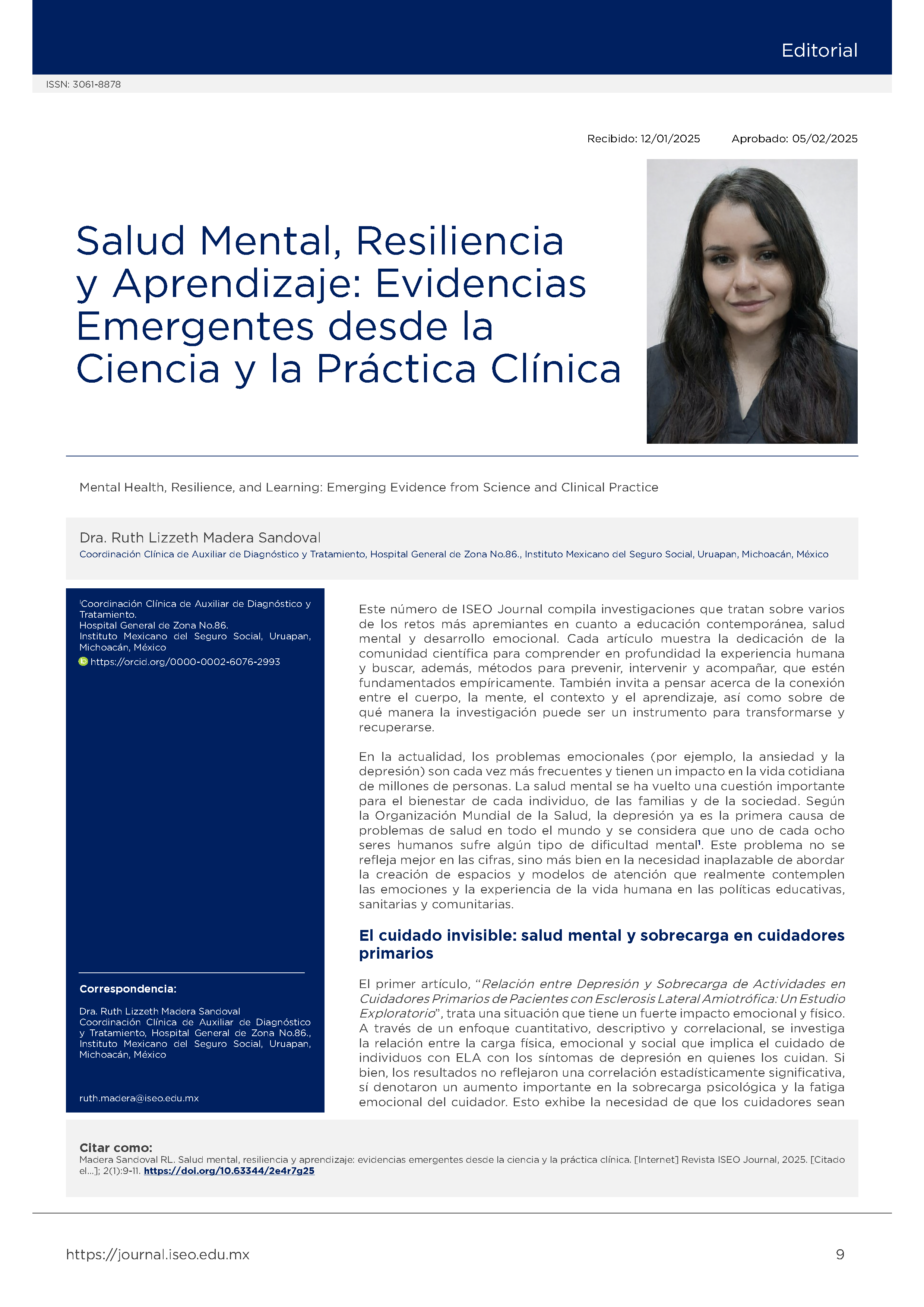 Portada Salud Mental, Resiliencia y Aprendizaje: Evidencias Emergentes desde la Ciencia